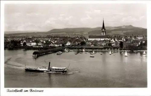 Ak Radolfzell am Bodensee, Schöne Landschaft, Bodensee, Stadtansicht, Segelboote, Schiff