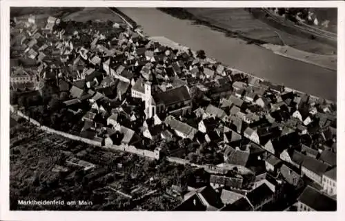 Ak Marktheidenfeld am Main Unterfranken, Luftaufnahme von  Mainfluss,  Architektur