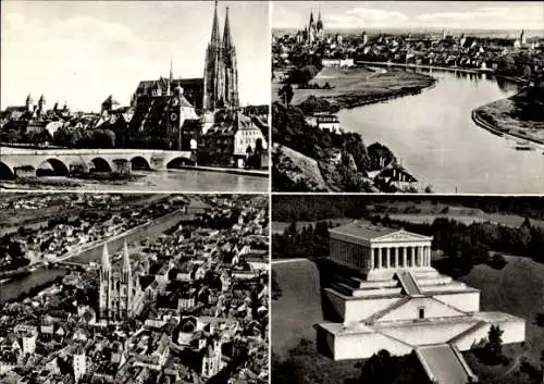 Ak Regensburg an der Donau Oberpfalz, Vielzahl von Bildern, Walhalla,  Luftaufnahmen,  Architektu
