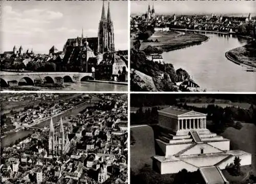 Ak Regensburg an der Donau Oberpfalz,   Gebäude, Stadtansicht, Walhalla, Flussansicht