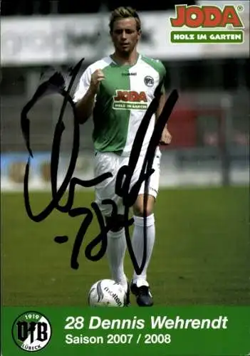 Autogrammkarte Fußballer Dennis Wehrendt, VFB Lübeck, Autogramm