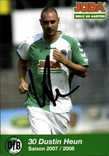 Autogrammkarte Fußballer Dustin Heun, VfB Lübeck, Autogramm