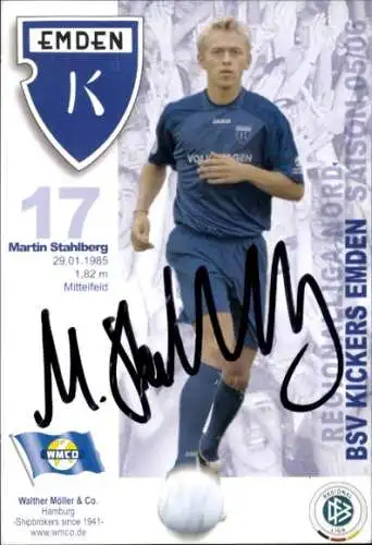 Autogrammkarte Fußballer Martin Stahlberg, BSV Kickers Emden, Autogramm