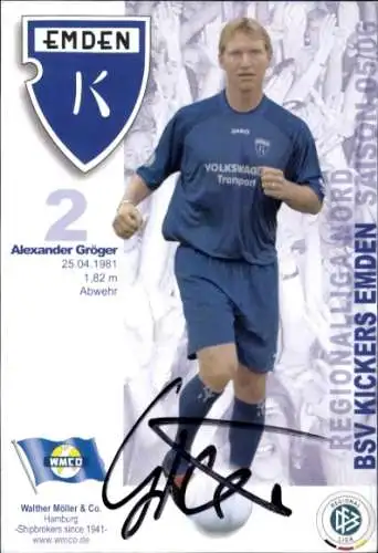 Autogrammkarte Fußballer Alexander Gröger, BSV Kickers Emden, Autogramm