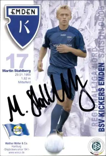 Autogrammkarte Fußballer Martin Stahlberg, BSV Kickers Emden, Autogramm