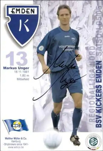 Autogrammkarte Fußballer Markus Unger, BSV Kickers Emden, Autogramm