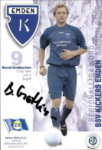 Autogrammkarte Fußballer Bernd Grotlüschen, BSV Kickers Emden, Autogramm