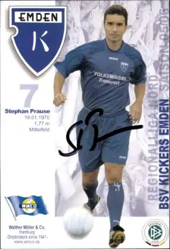 Autogrammkarte Fußballer Stephan Prause, BSV Kickers Emden, Autogramm