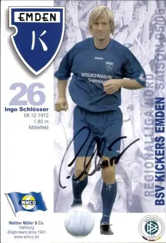 Autogrammkarte Fußballer Ingo Schlösser, BSV Kickers Emden, Autogramm