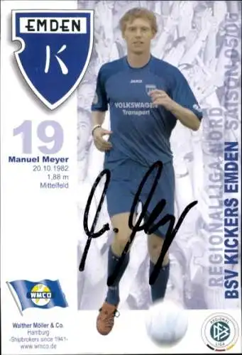 Autogrammkarte Fußballer Manuel Meyer, BSV Kickers Emden, Autogramm