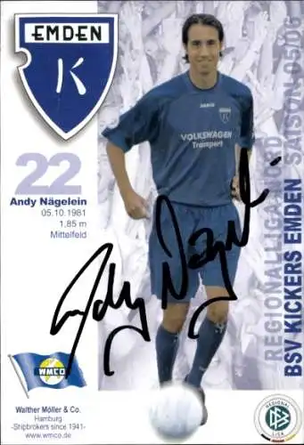 Autogrammkarte Fußballer Andy Nägelein, BSV Kickers Emden, Autogramm