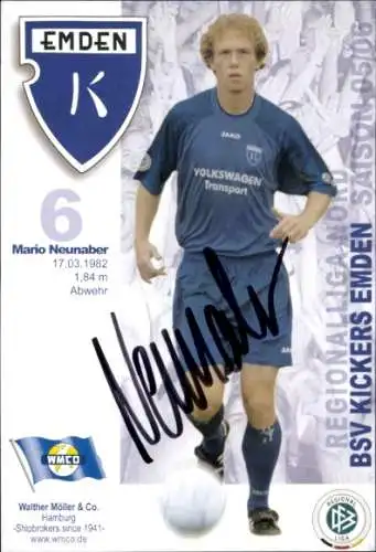 Autogrammkarte Fußballer Mario Neunaber, BSV Kickers Emden, Autogramm