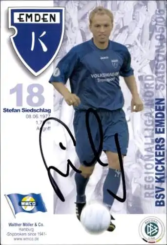 Autogrammkarte Fußballer Stefan Siedschlag, BSV Kickers Emden, Autogramm