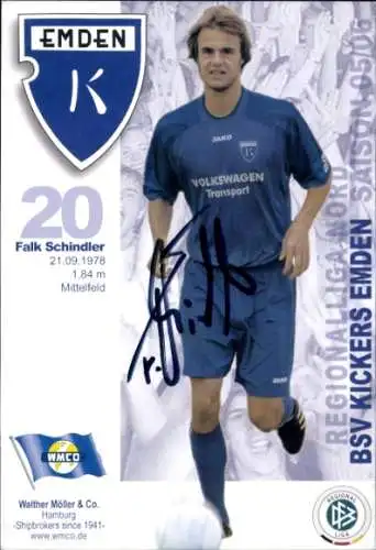 Autogrammkarte Fußballer Falk Schindler, BSV Kickers Emden, Autogramm