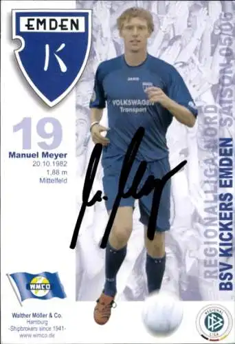 Autogrammkarte Fußballer Manuel Meyer, BSV Kickers Emden, Autogramm