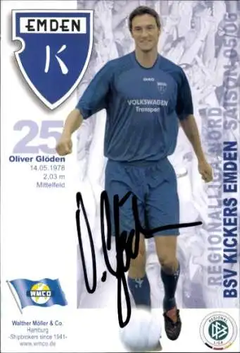 Autogrammkarte Fußballer Oliver Glöden, BSV Kickers Emden, Autogramm