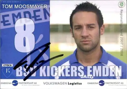 Autogrammkarte Fußballer Tom Moosmayer, BSV Kickers Emden, Autogramm