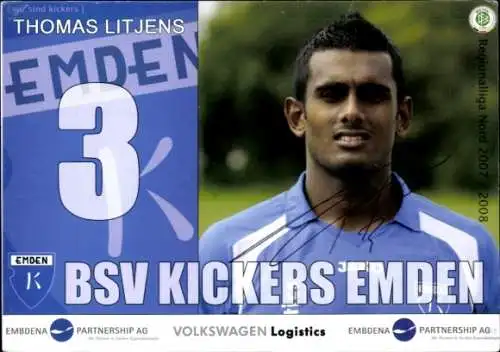 Autogrammkarte Fußballer Thomas Litjens, BSV Kickers Emden, Autogramm