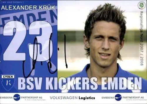 Autogrammkarte Fußballer Alexander Krük, BSV Kickers Emden, Autogramm