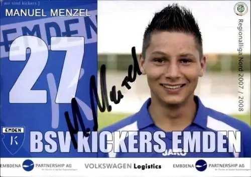 Autogrammkarte Fußballer Manuel Menzel, BSV Kickers Emden, Autogramm