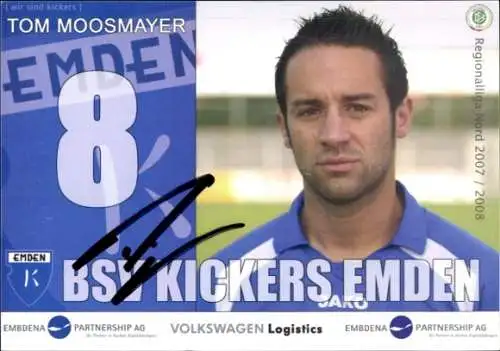 Autogrammkarte Fußballer Tom Moosmayer, BSV Kickers Emden, Autogramm