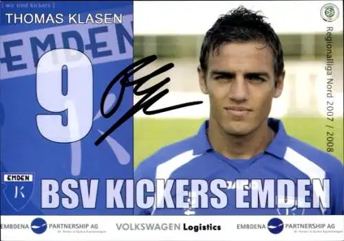 Autogrammkarte Fußballer Thomas Klasen, BSV Kickers Emden, Autogramm