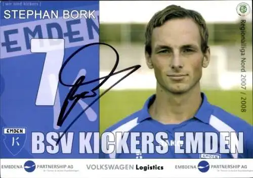 Autogrammkarte Fußballer Stephan Bork, BSV Kickers Emden, Autogramm