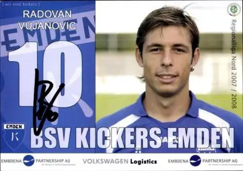Autogrammkarte Fußballer Radovan Vujanovic, BSV Kickers Emden, Autogramm