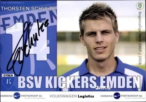 Autogrammkarte Fußballer Thorsten Schulze, BSV Kickers Emden, Autogramm