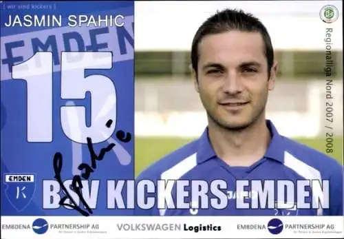 Autogrammkarte Fußballer Jasmin Spahic, BSV Kickers Emden, Autogramm