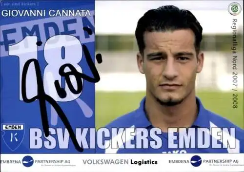 Autogrammkarte Fußballer Giovanni Cannata, BSV Kickers Emden, Autogramm