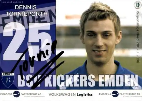 Autogrammkarte Fußballer Dennis Tornieporth, BSV Kickers Emden, Autogramm