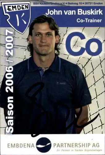 Autogrammkarte Co Trainer John van Buskirk, BSV Kickers Emden, Autogramm
