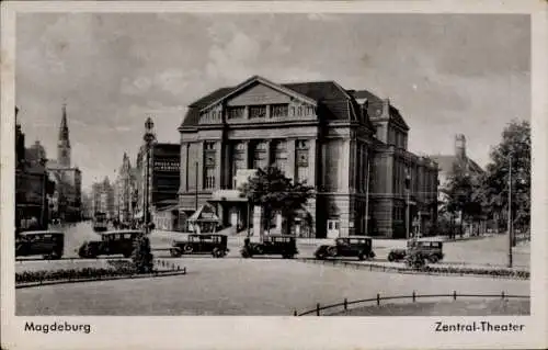 Ak Magdeburg an der Elbe, Zentraltheater, Autos
