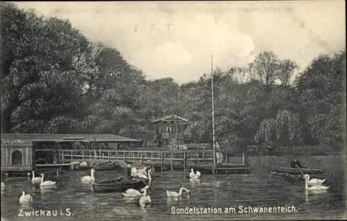Ak Zwickau in Sachsen, Gondelstation am Schwanenteich