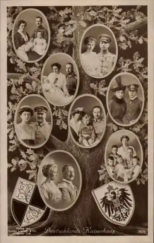 Ak Kaiserhaus unter Kaiser Wilhelm II., Kaiserin Augusta Victoria, Prinzen mit Gattinnen
