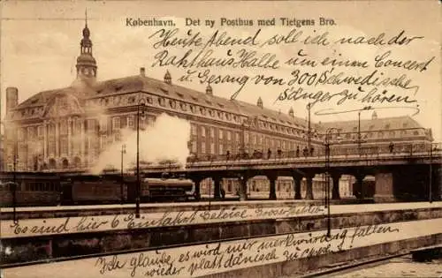 Ak Kjøbenhavn København Kopenhagen Dänemark, Köbenhavn, Det ny Posthus med Tietgens Bro.