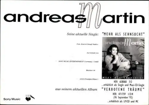 Ak Sänger Andreas Martin, Portrait, Autogramm