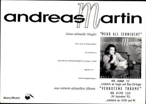 Ak Sänger Andreas Martin, Portrait, Autogramm