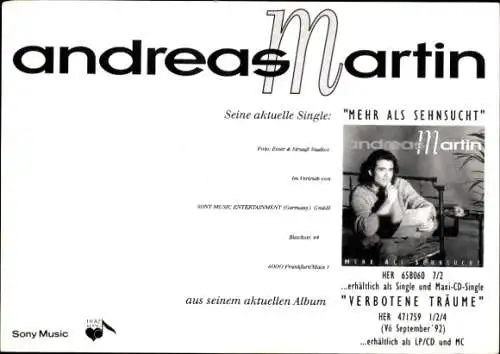 Ak Sänger Andreas Martin, Portrait, Autogramm