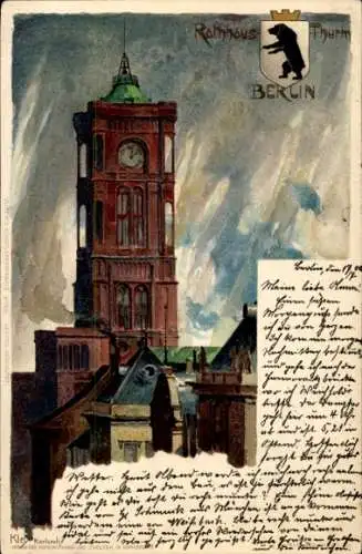 Künstler Litho Kley, H., Berlin, Rathausturm, Wappen