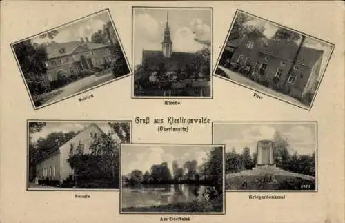 Ak Kieslingswalde Niederschlesien, Schloss, Kirche, Post, Schule, Kriegerdenkmal