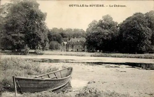 Ak Ouville la Riviere Seine Maritime, Schloss, Ruderboot