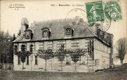 Ak Ourville en Caux Seine Maritime, Historisches Gebäude, Schriftzüge, Wasserzeichen, Poststempel