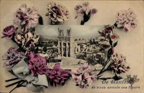 Ak Mantes Yvelines, Kathedrale, Blumen, Schleife