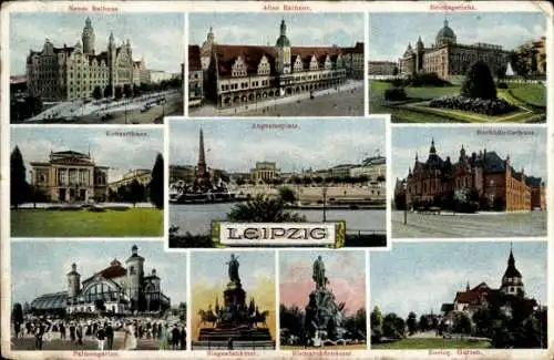 Ak Leipzig, Sächsisch Thüringische Ausstellung 1897, Neues Rathaus, Altes Rathaus, Reichsgeric...