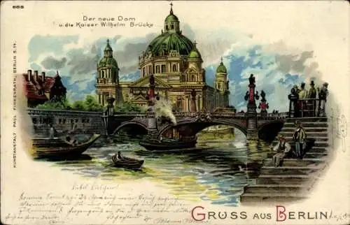 Ak Berlin Tiergarten, Der neue Dom, Kaiser Wilhelm Brücke, Wasser, Boote, Stadtansicht