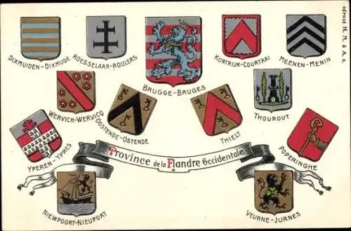 Präge Wappen Ak Province de la Flandre Occidentale, Ypres, Thielt