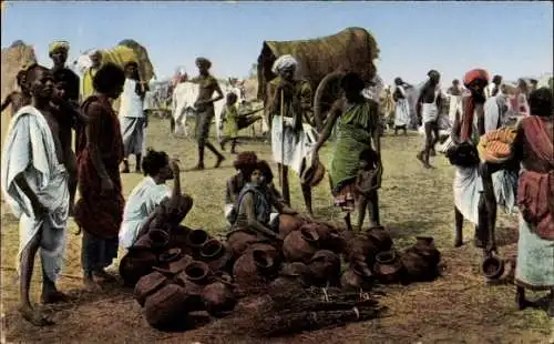 Ak Ostindien, Marktszene, Tonkrugverkäufer, Volkstypen