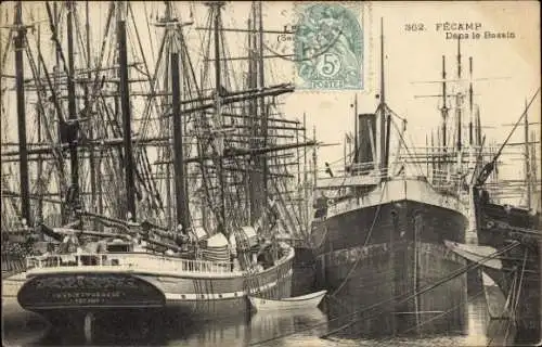 Ak Fécamp Seine Maritime, Dans le Bassin, Segelschiffe